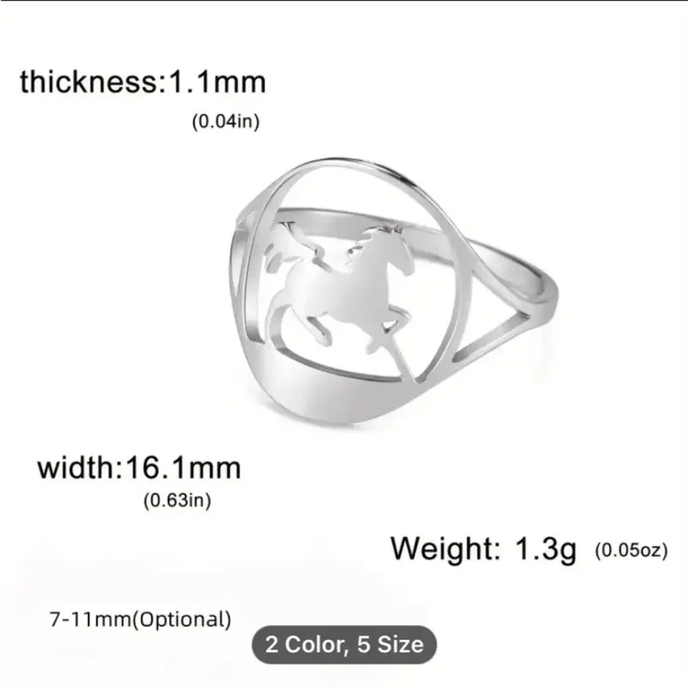 Silver Stainless Steel Horse Ring Cut Out Unisex - Picture 4 of 4